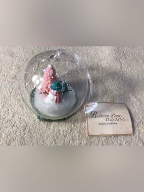 Bethany Lowe Pink & Teal Snowman Globe Ornament